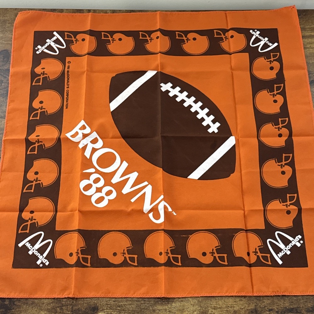 Vtg Cleveland Browns 1988 Orange McDonalds Bandana, 20x20
